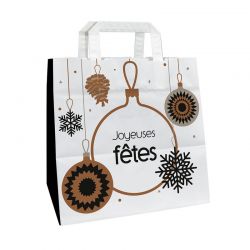 Sac papier Noël poignées plates - Motif plates fêtes