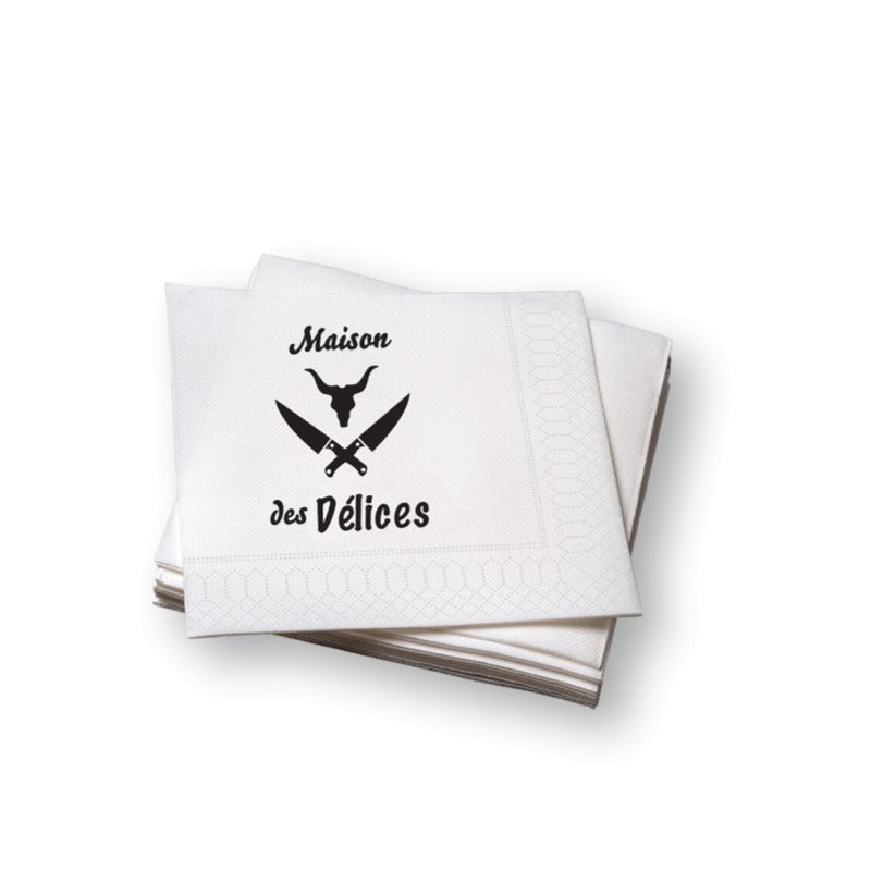 Serviette 2 feuilles en ouate blanche 2 plis personnalisable 