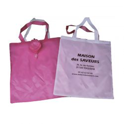 Sac polyester pliable magenta/blanc personnalisable | Proébo