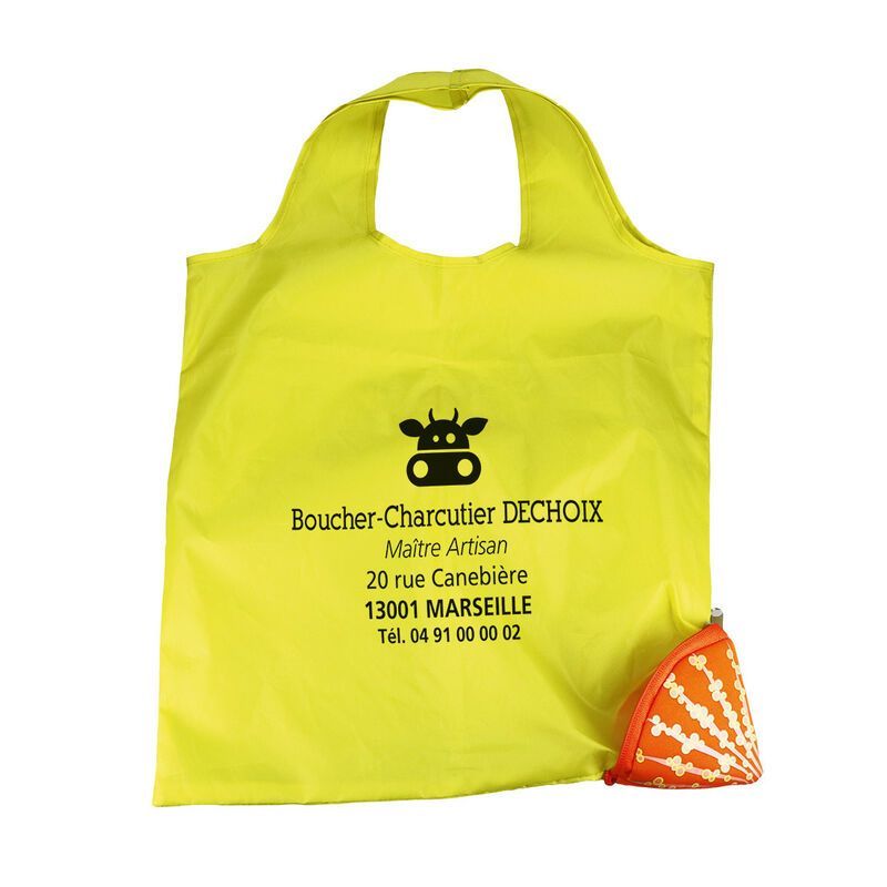 Sac polyester pliable coquillage personnalisable pour boucheries | Proébo Sac polyester pliable coquillage personnalisable pour boucheries | Proébo