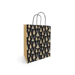 Sac cabas kraft brun p. torsadée - motif Noel woody