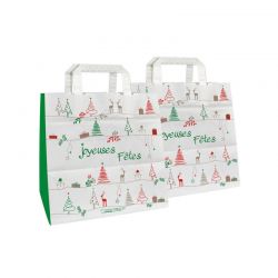Sac papier kraft 80 g poignées plates - motif "Joyeuses fêtes"
