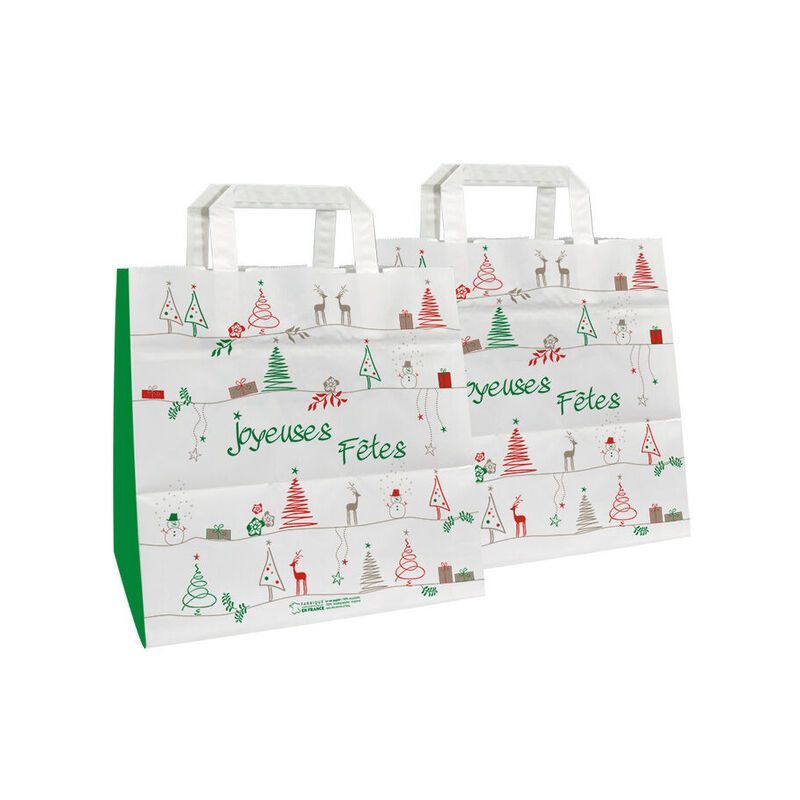 Sac papier kraft 80 g poignées plates - motif "Joyeuses fêtes" Sac papier kraft 80 g poignées plates - motif "Joyeuses fêtes"