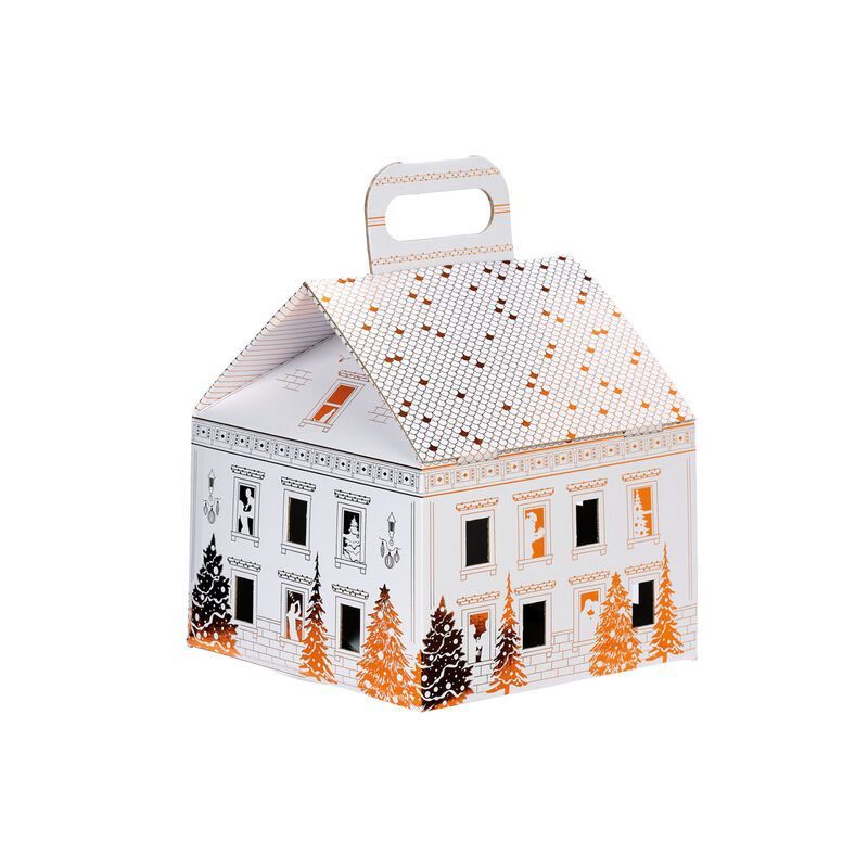 Coffret carton petite maison avec poignée - motif ville Coffret carton petite maison avec poignée - motif ville