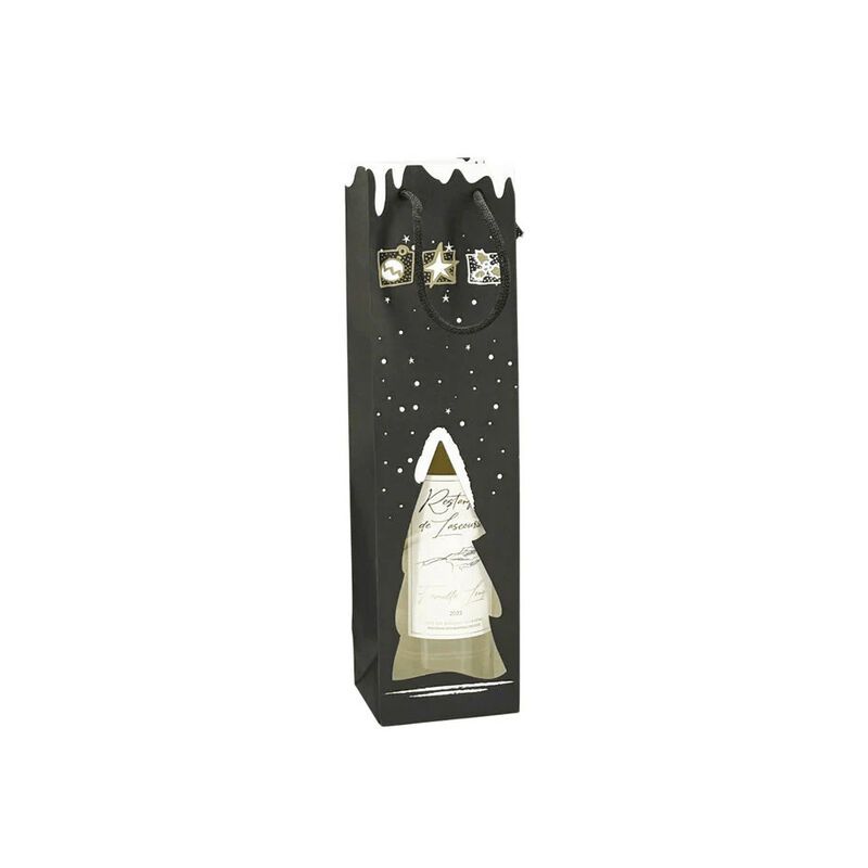 sac 1 bouteille fenêtre sapin kraft blanc poignées papier 10+9x38cm(10x12)