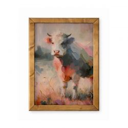 Tableau vache peinture 30x40cm cadre chene clair