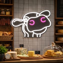 Neon Vache - 40x30cm - Blanc & Rose