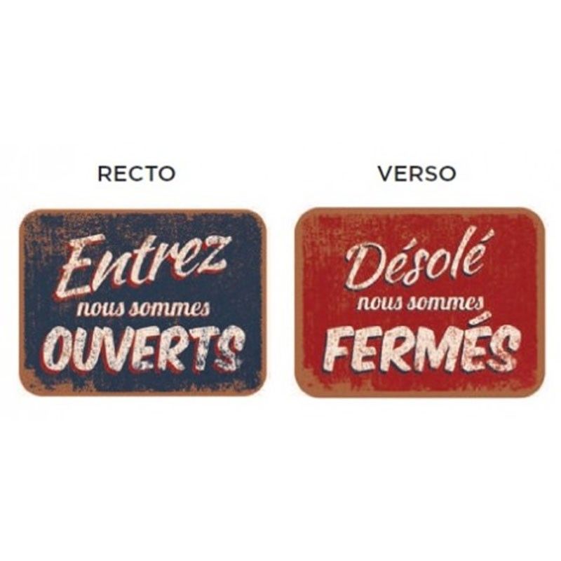 Pancarte vintage ouvert fermé recto bleu verso rouge