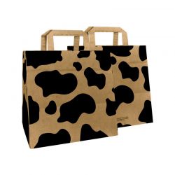 Sac papier kraft poignées plates pour fromager - motif Tâches de vache