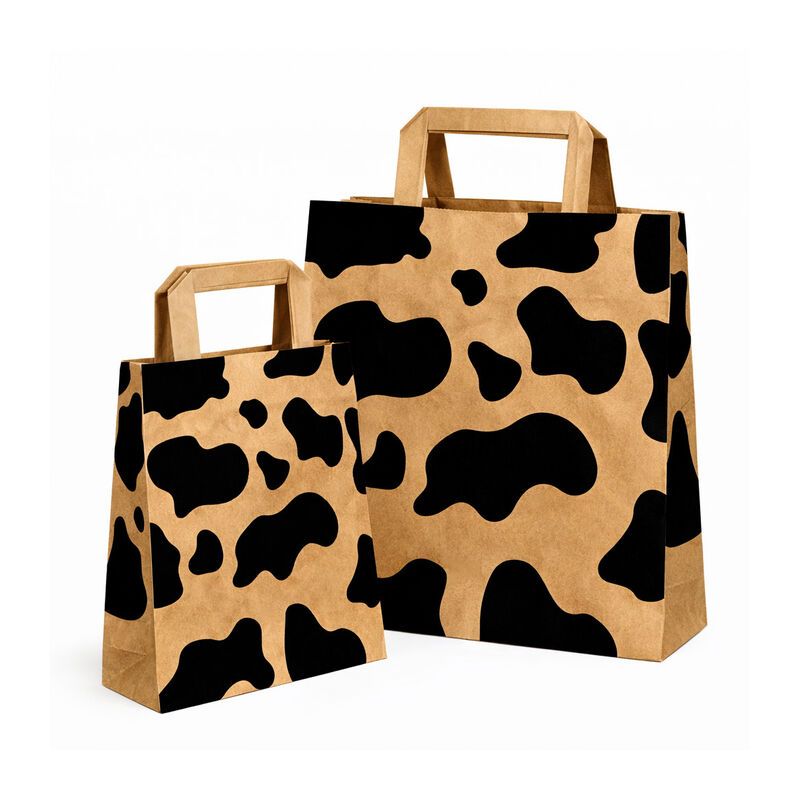 Sac papier kraft poignées plates pour fromager - motif Tâches de vache