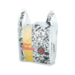 Sac bretelle alimentaire boucherie blanc - 100% recyclé - Motif barbecue festif