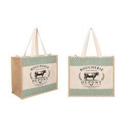 Sac toile jute - modèle zigzag vert