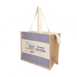 Sac toile jute - modèle zigzag bleu