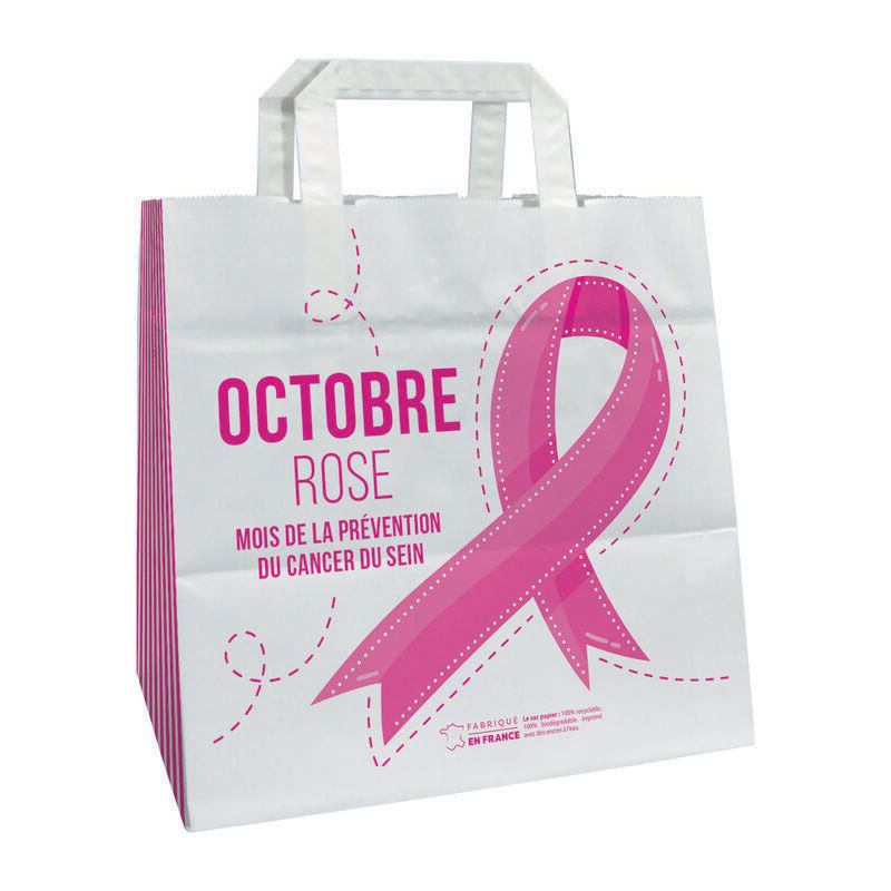 Sac kraft poignées plates - motif octobre rose