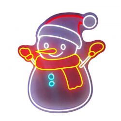 Neon bonhomme de neige - 40x30cm - blanc-rouge-jaune - bleu