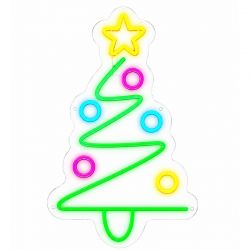 Neon sapin de noel - 40x26cm - vert-rose-bleu-jaune