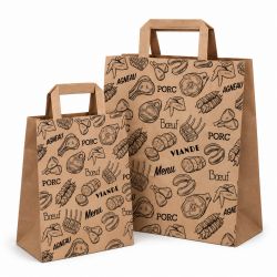 Sac cabas boucherie poignées plates - Motif Multiviandes