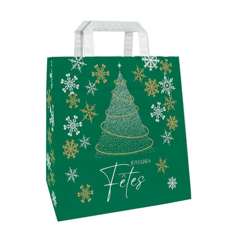 Sac papier kraft 80 g poignées plates - motif Hiver festif