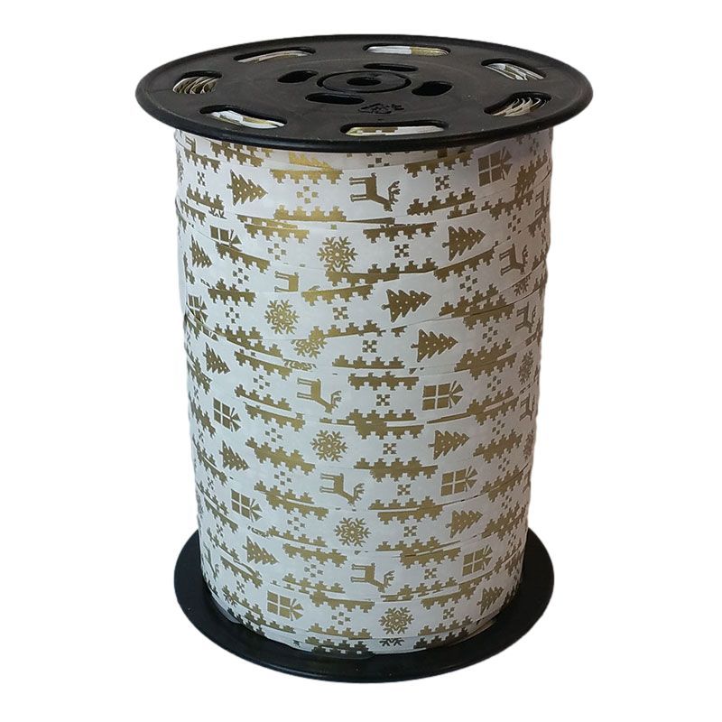 Bolduc lisse laponie blanc et or 10mm x 225m Bolduc lisse laponie blanc et or 10mm x 225m