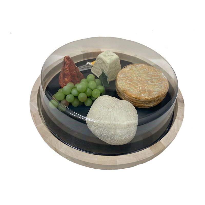 Plateau fromage rond en bois avec fond carton et couvercle