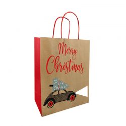 Sac cabas kraft brun et rouge Noël - Drive | Proébo Lesmayoux