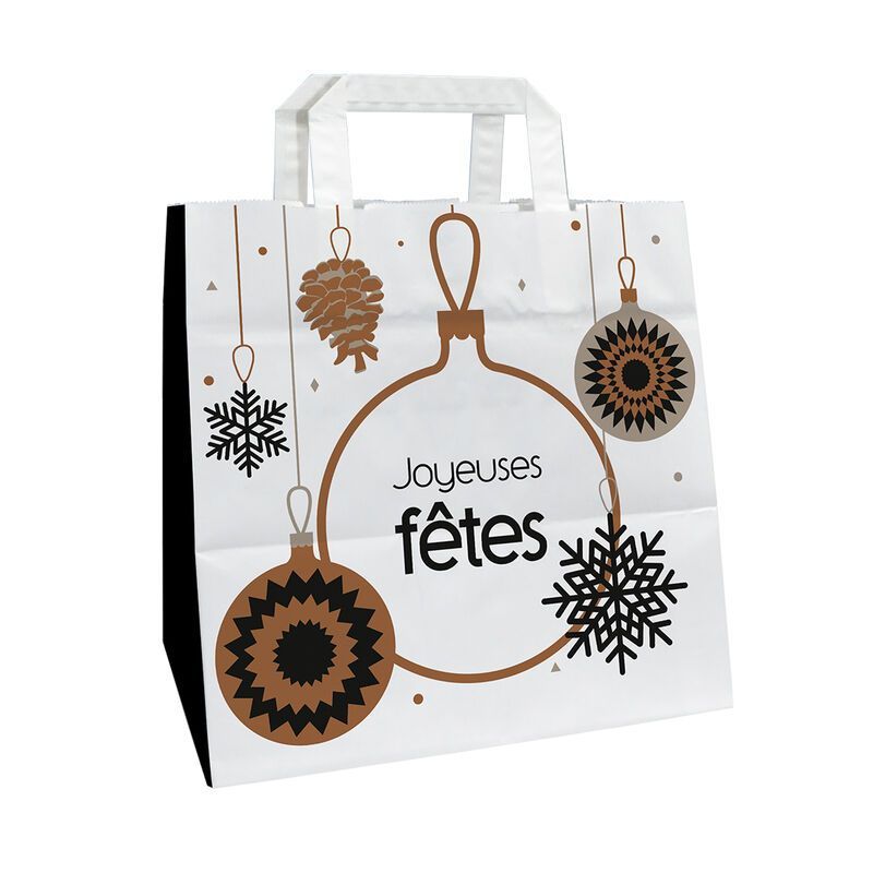 Sac papier Noël poignées plates - Motif plates fêtes | Proébo Lesmayoux