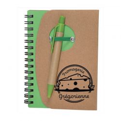 BLOC NOTE + STYLO VERT PERSONNALISABLE | Proébo