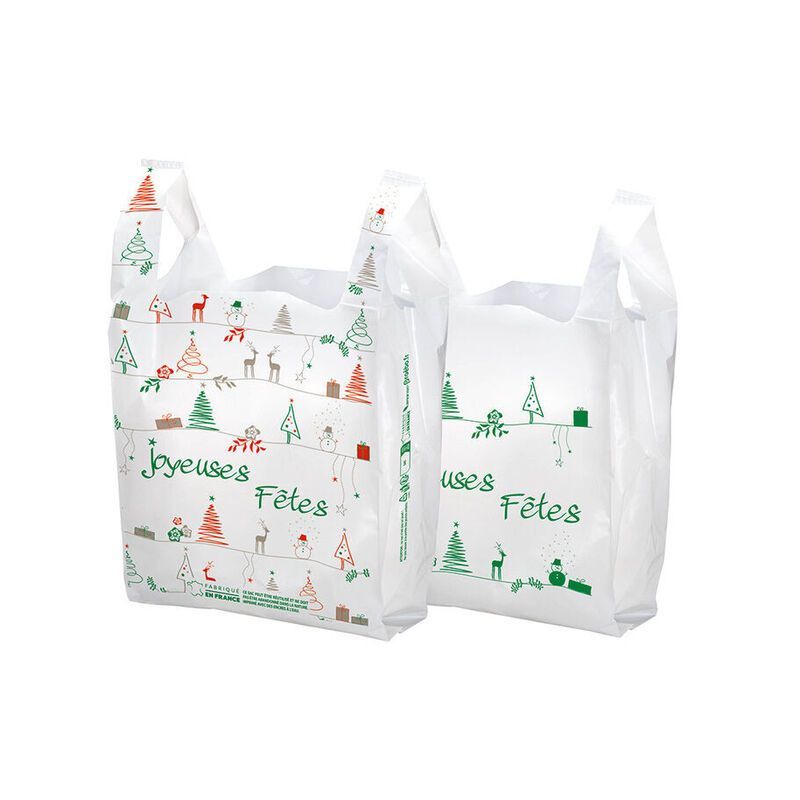 Sac fromager bretelle BD 50µ blanc - motif Joyeuses fêtes