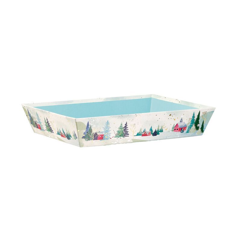 Corbeille en carton à garnir - motif campagne eneigée Corbeille en carton à garnir - motif campagne eneigée