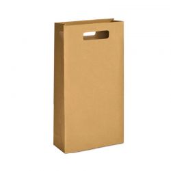 pochette 2 bouteilles kraft brun poignées découpées 18+9x42cm (10x10)