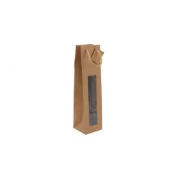 sac 1 bouteille à fenêtre kraft brun poignées papier 10+9x38cm (20x10)