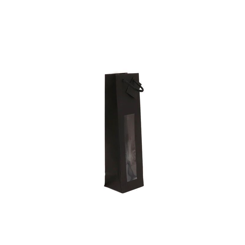 sac 1 bouteille à fenêtre kraft noir poignées papier 10+9x38cm (20x10) sac 1 bouteille à fenêtre kraft noir poignées papier 10+9x38cm (20x10)
