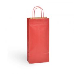 sac 2 bouteilles kraft brun vergé rouge poignées torsadées 18+8x39cm (4x50)