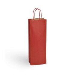 sac 1 bouteille kraft brun vergé rouge poignées torsadées 14+8x39cm (6x50)