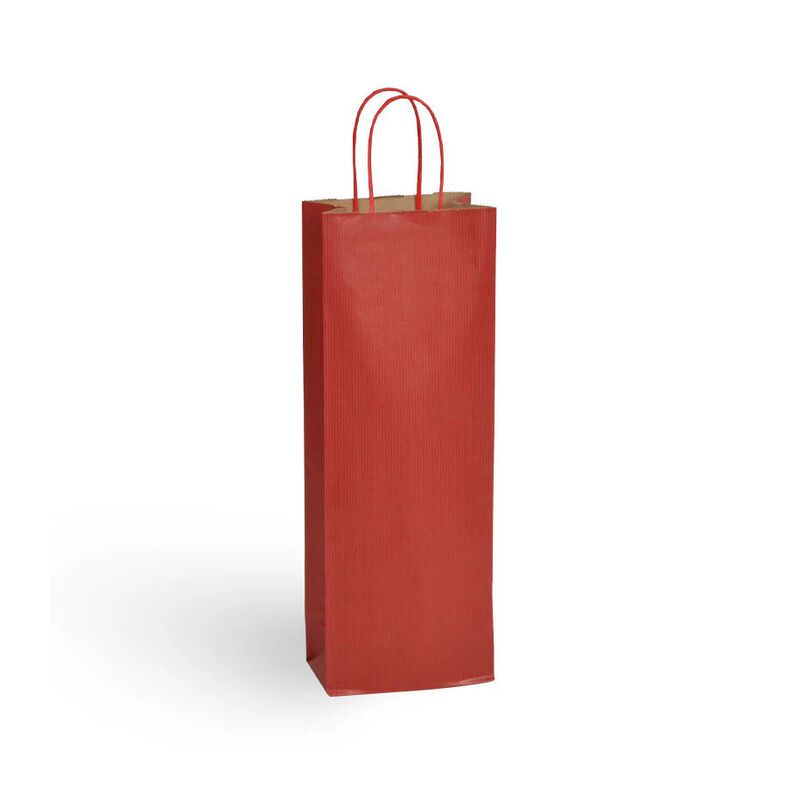 sac 1 bouteille kraft brun vergé rouge poignées torsadées 14+8x39cm (6x50) sac 1 bouteille kraft brun vergé rouge poignées torsadées 14+8x39cm (6x50)
