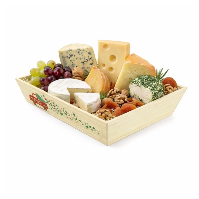 Corbeille bois motif Joyeuses Fêtes - 35x25x7 cm Corbeille bois motif Joyeuses Fêtes - 35x25x7 cm