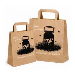 Sac papier kraft poignées plates pour fromager - motif Fromager bonheur