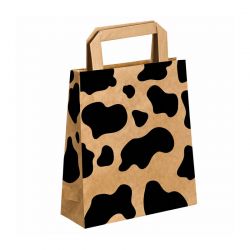 Sac papier kraft poignées plates pour fromager - motif Tâches de vache Sac papier kraft poignées plates pour fromager - motif Tâches de vache