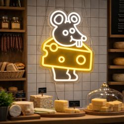 Neon Souris Gruyère - 40x30cm - Jaune & Blanc