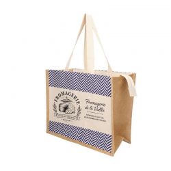 Sac toile jute - modèle zigzag bleu