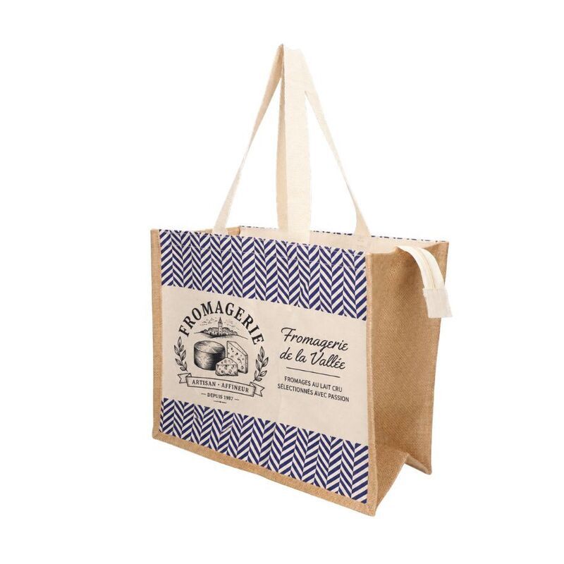 Sac toile jute - modèle zigzag bleu