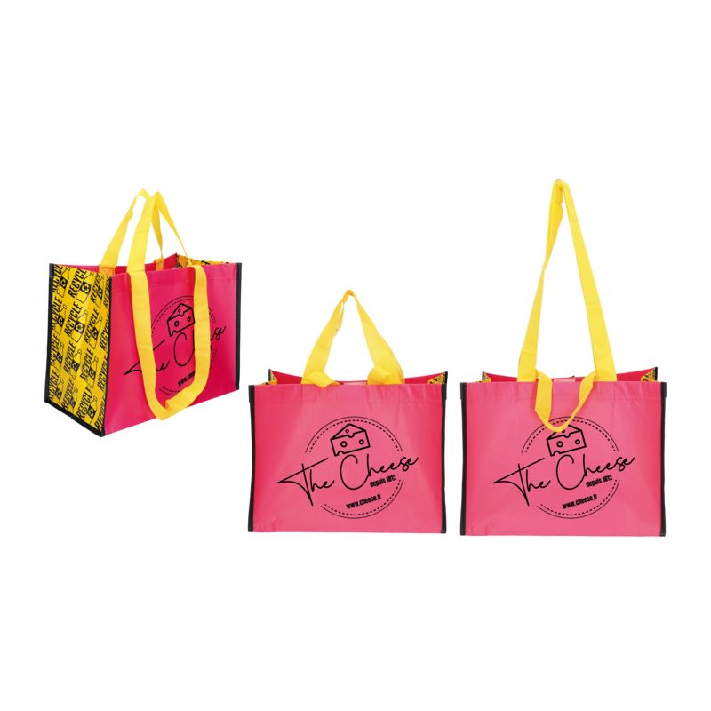 Sac non tisse recyclé double anse - rose & jaune