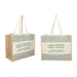 Sac toile jute - modèle zigzag vert