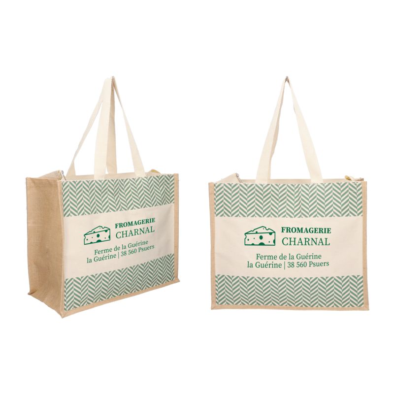Sac toile jute - modèle zigzag vert