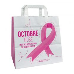Sac kraft poignées plates - motif octobre rose