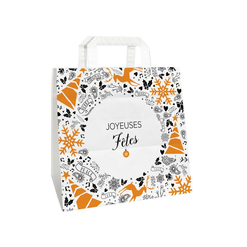 Sac papier kraft 80 g poignées plates - motif Noel Chic