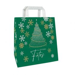 Sac papier kraft 80 g poignées plates - motif Hiver festif