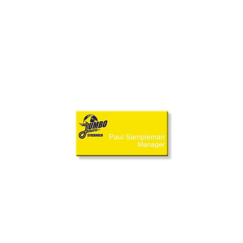 Badge flat ABS rectangle jaune 70x34mm