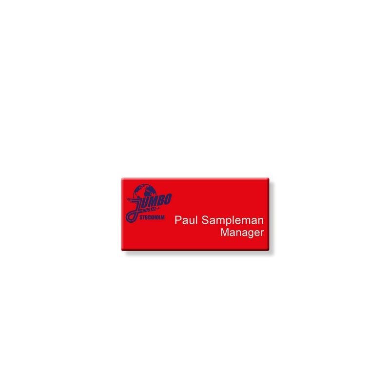 Badge flat ABS rectangle rouge 70x34mm