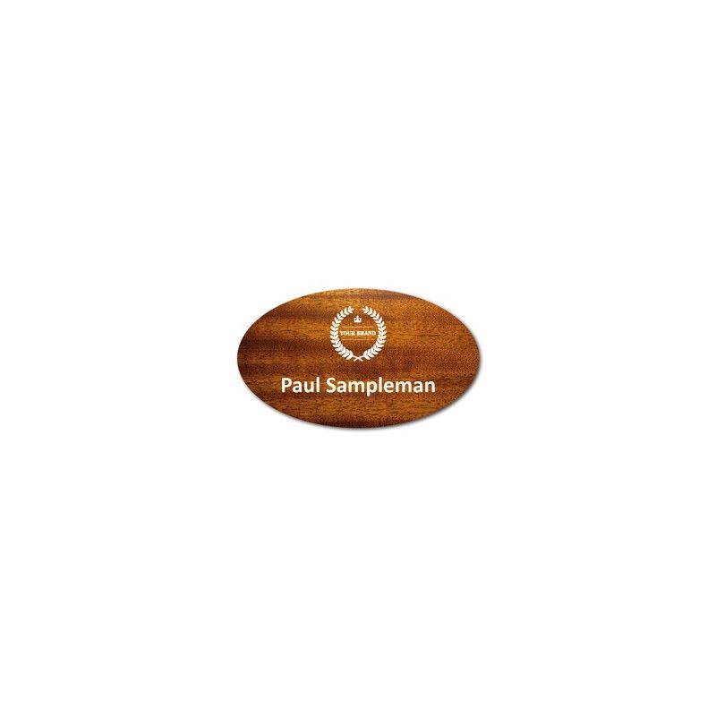 Badge timber ovale bois fonce 59x34mm